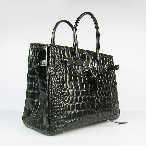High Quality Fake Hermes Birkin 35CM Max Crocodile Veins Leather Bag Black 6089 - Click Image to Close